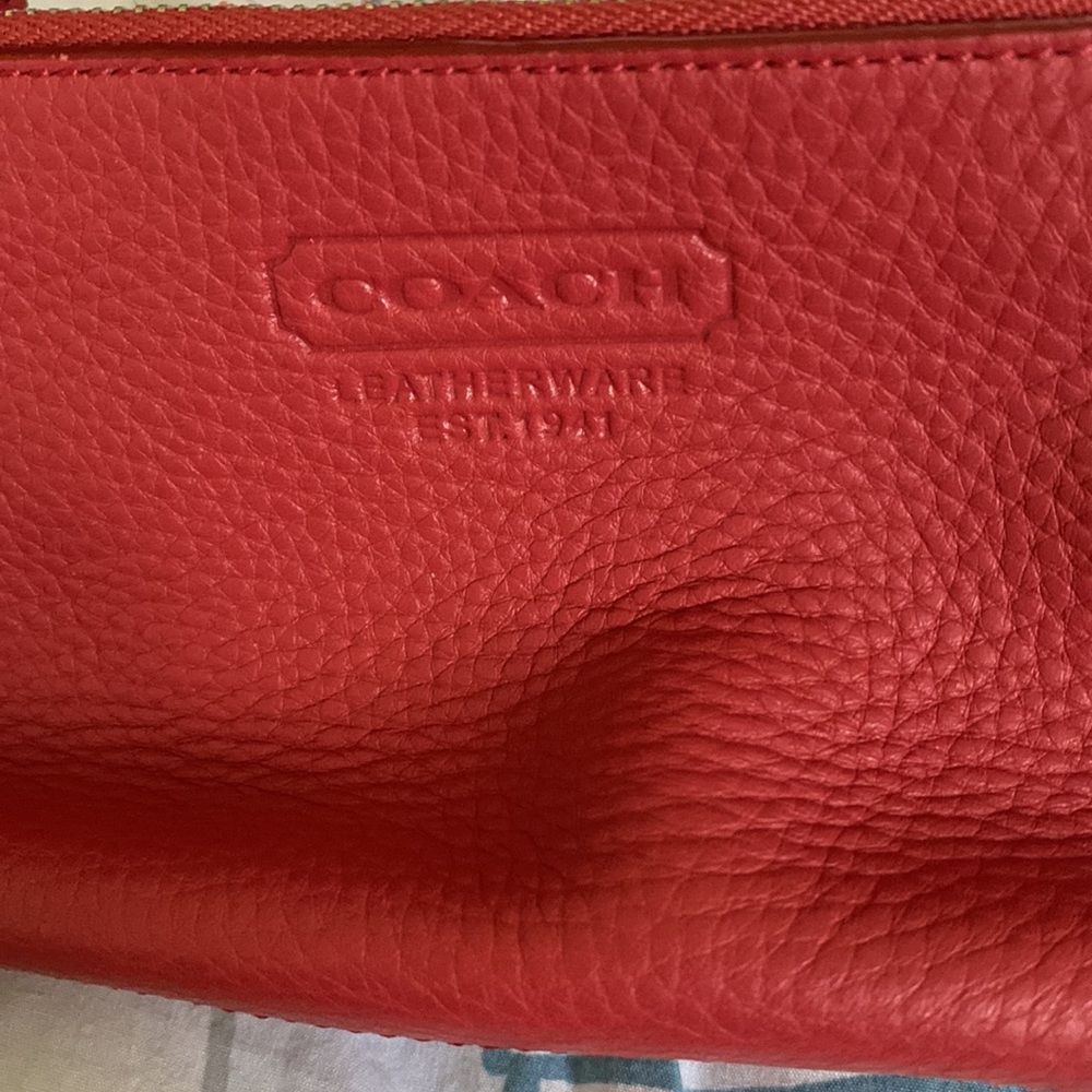Coach Salmon Pebbled Leather Wristlet Wallet with Tassel and Zipper Top - Picture 2 of 11